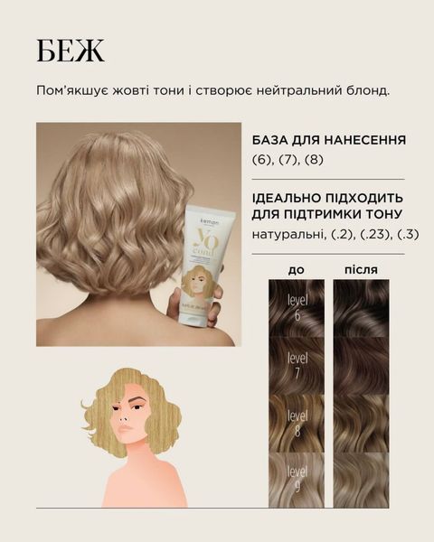 Фото Професійний кондиціонер Kemon Yo Cond Beige Бежевий 00 087 08,